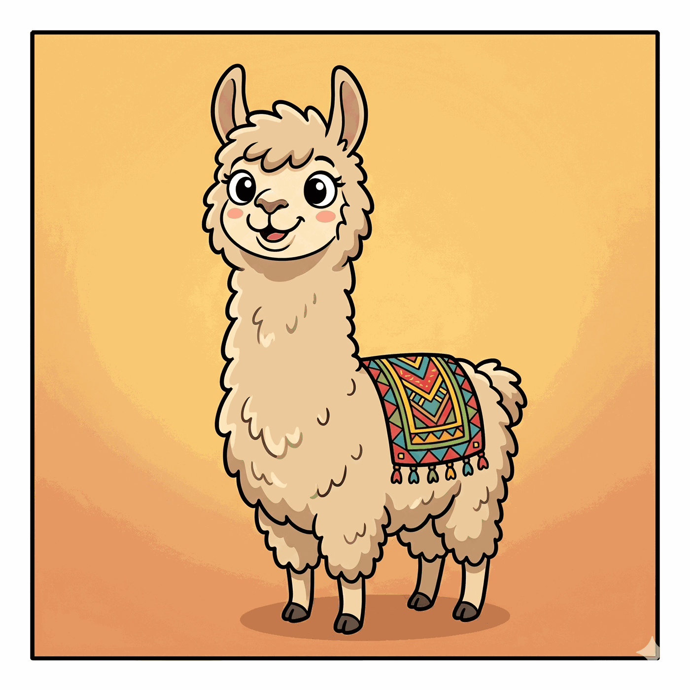 Una llama simpática con una manta andina de colores en el lomo