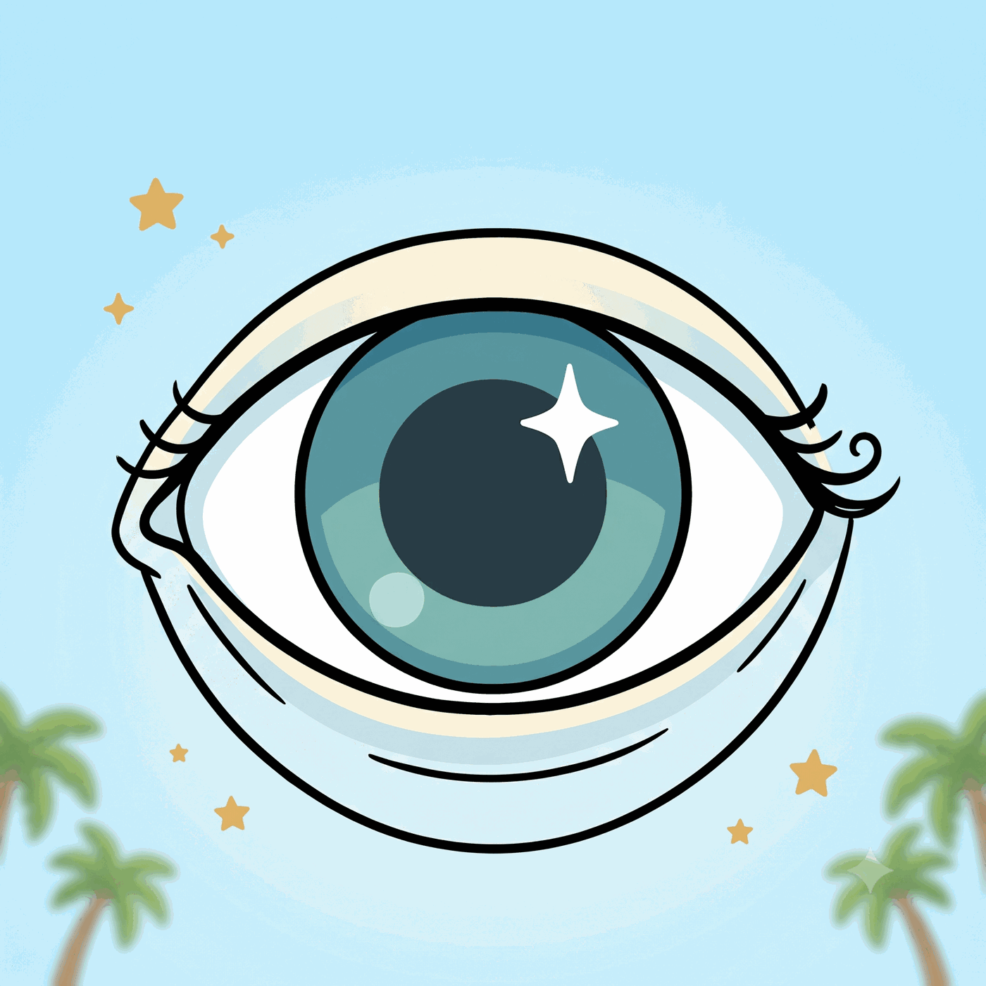 Un ojo grande y simpático mirando hacia delante